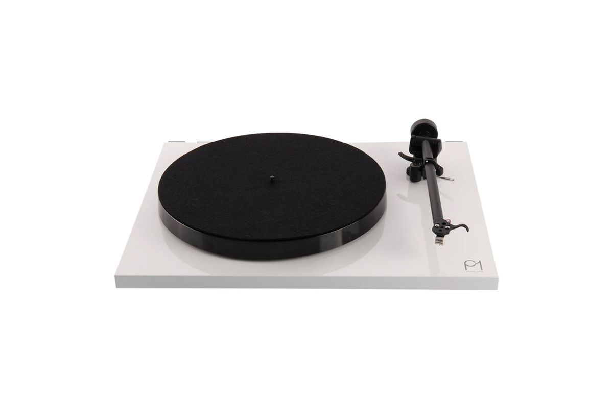 Turntable, record player on white background