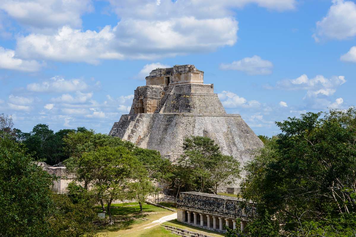 Pyramid of the Magician at the Mayan ruins of Uxmal,Mexico