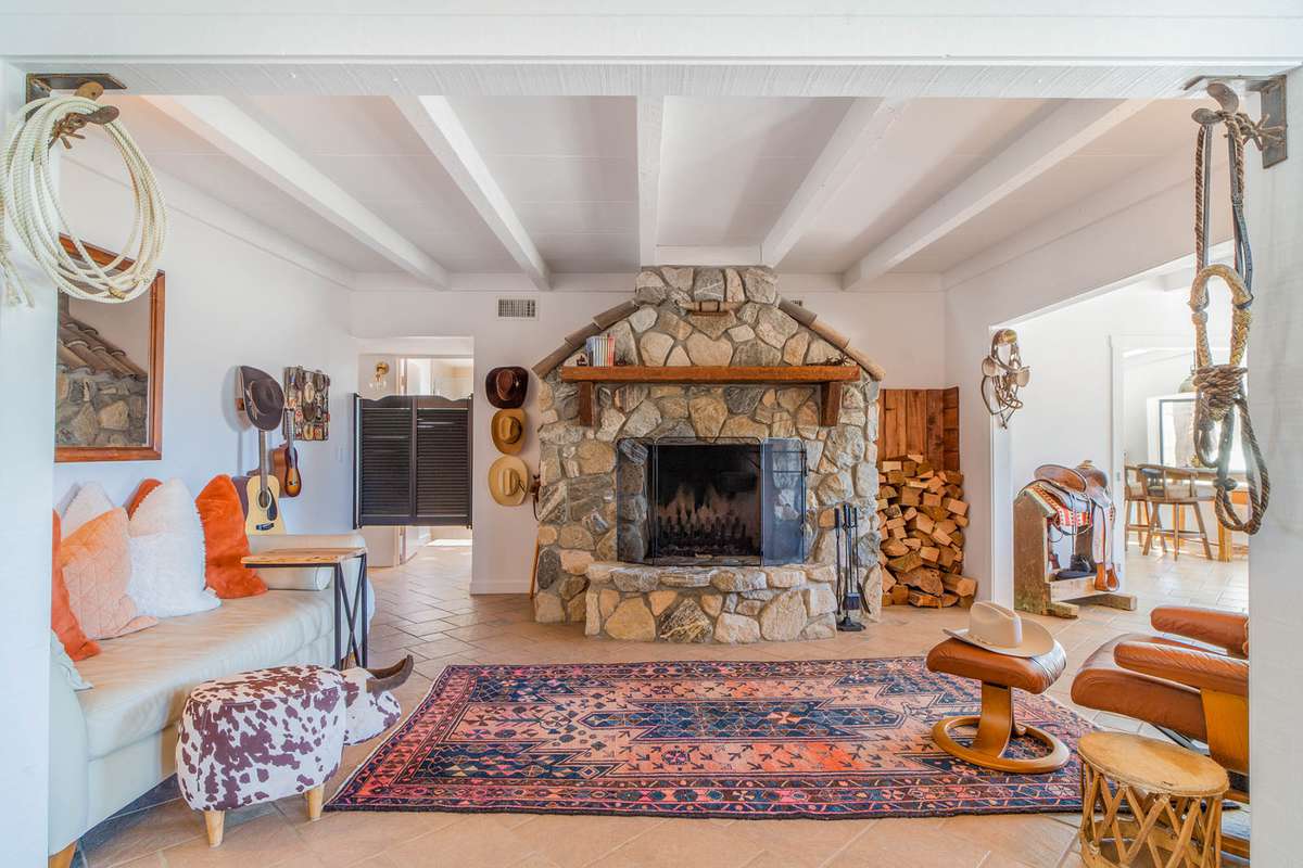 A fireplace room at Rancho Contento