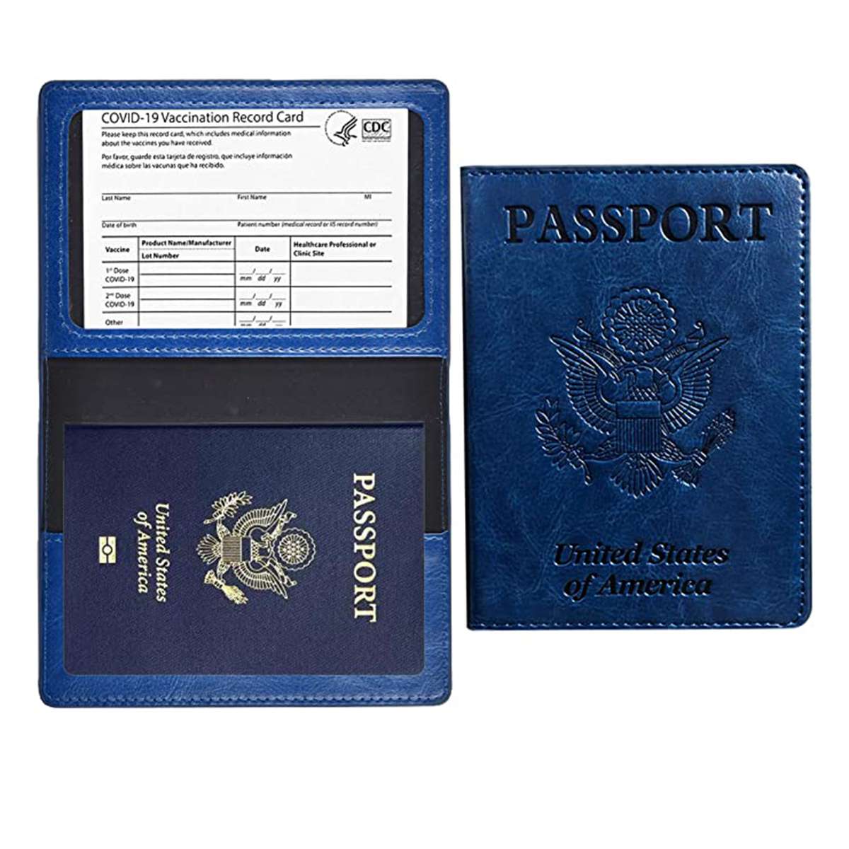 Passport and Vaccine Card Holder Combo Dark Blue,