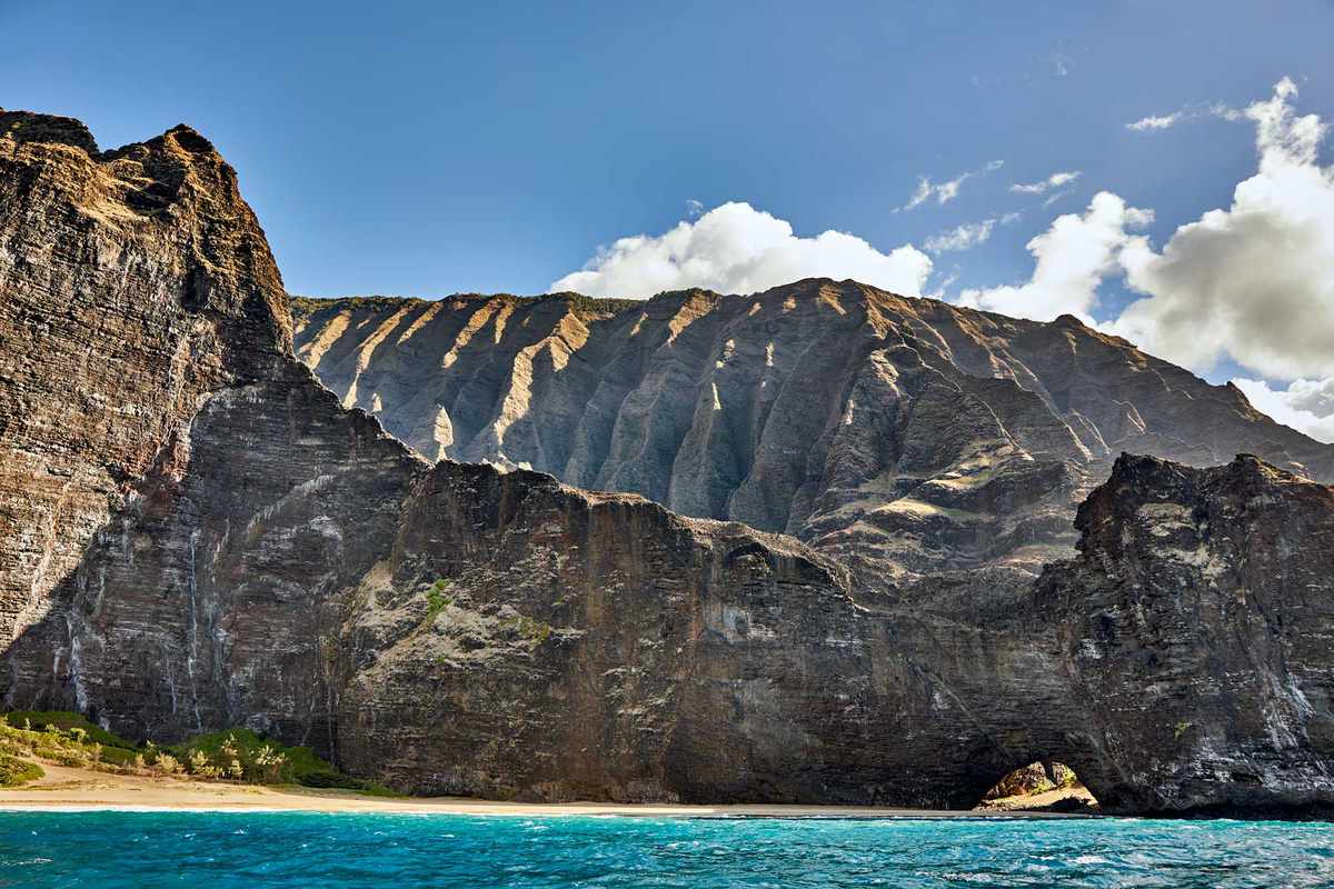 View of the Napali Coast of Kauai, from the water