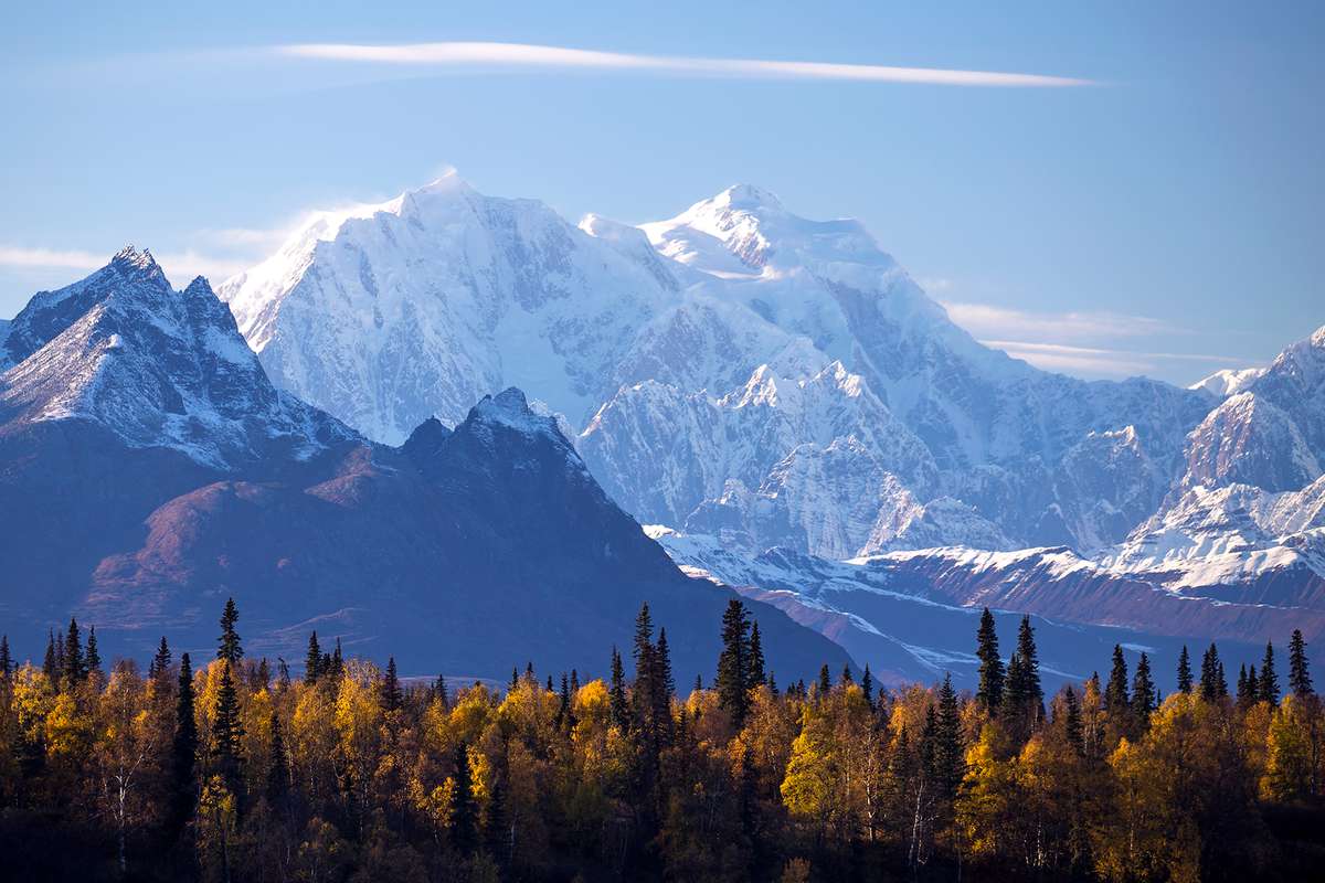 Mount Hunter in the Alaska Range during autumn.