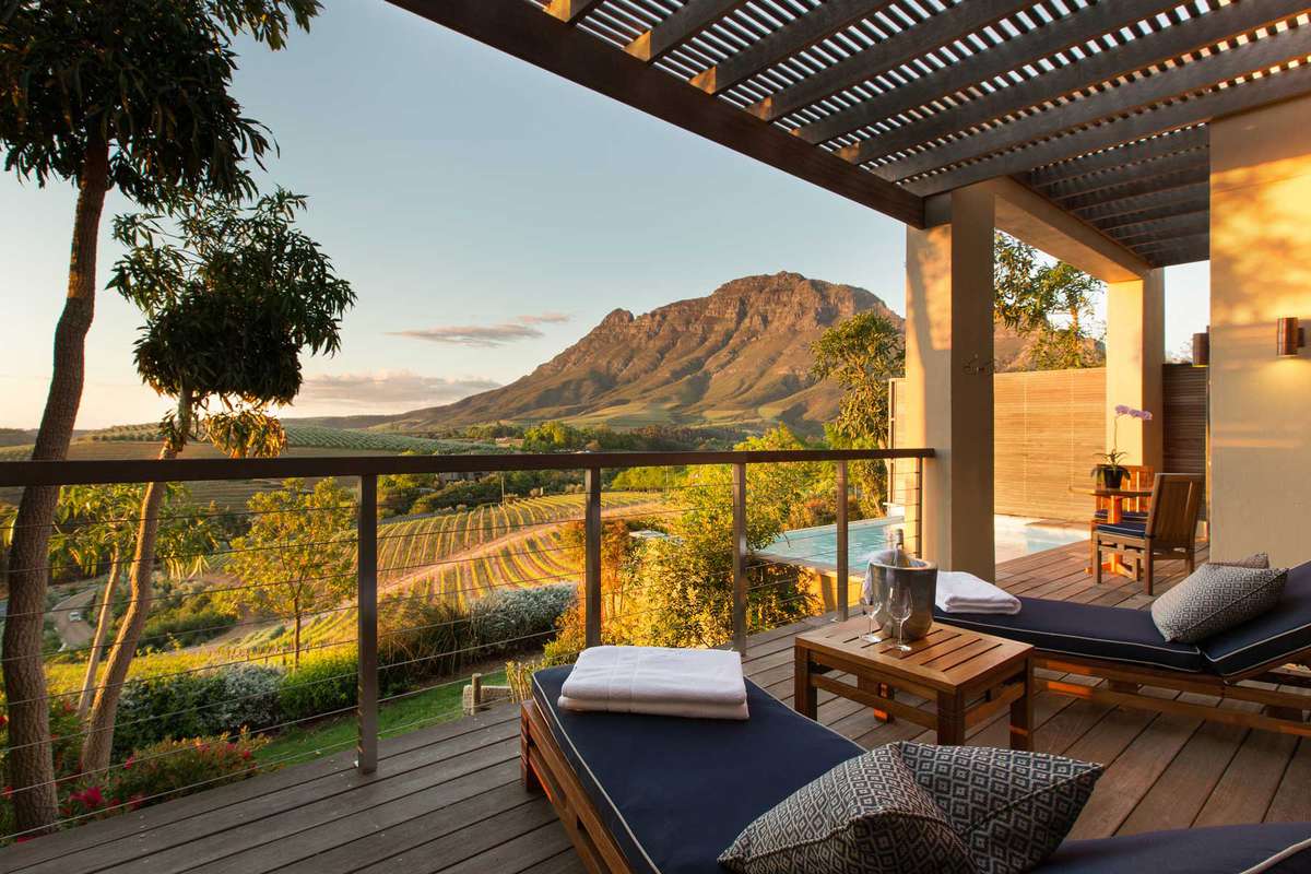 Terrace with a view at Delaire Graff Lodges And Spa, South Africa
