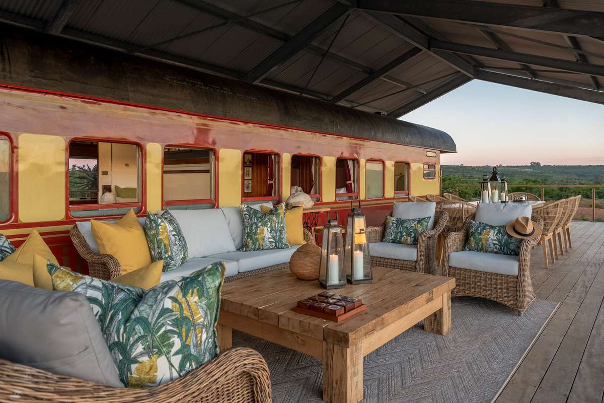 Outside lounge area at Founders Railway Carriage