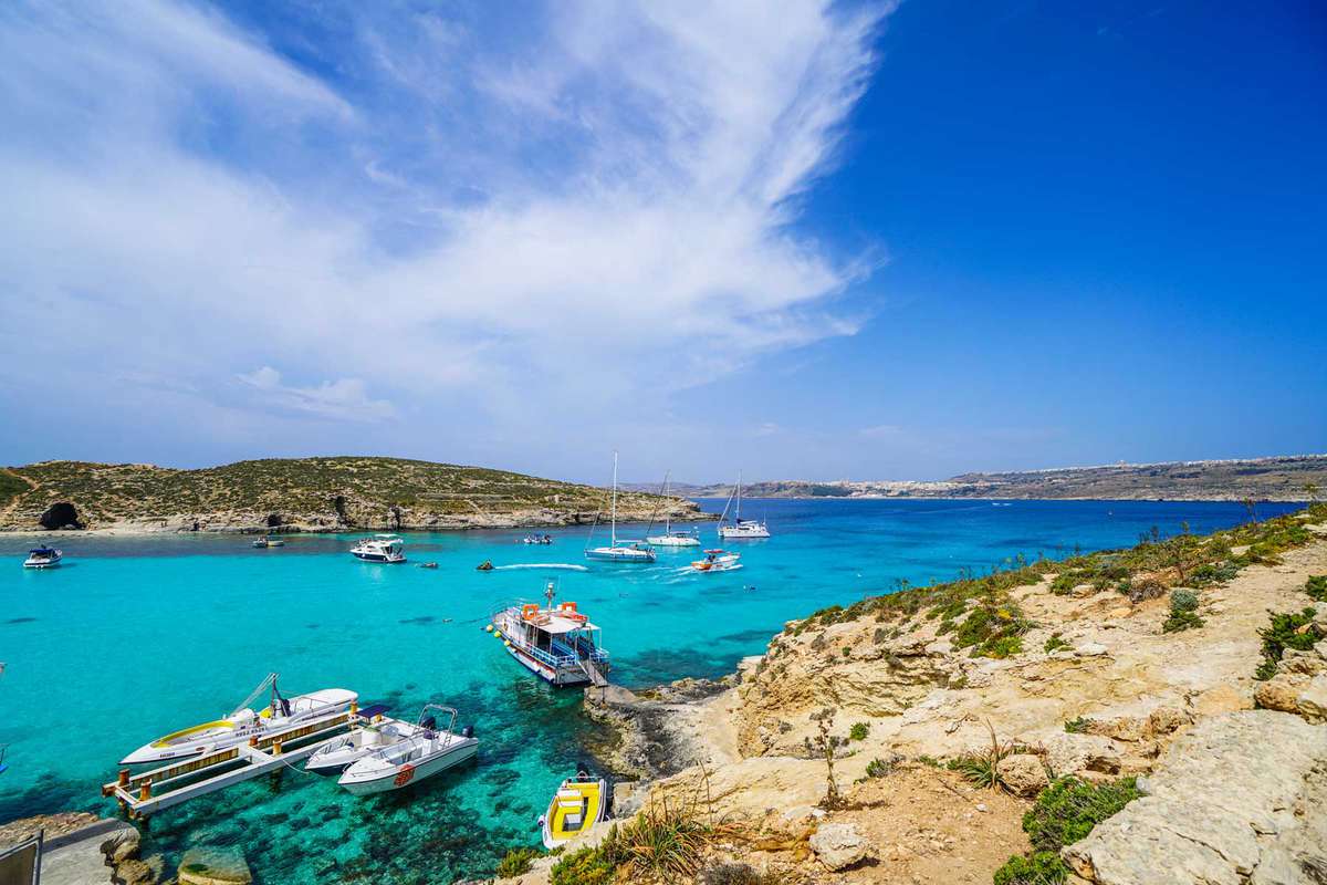 Comino, Malta, blue waters and cliffs along the sea