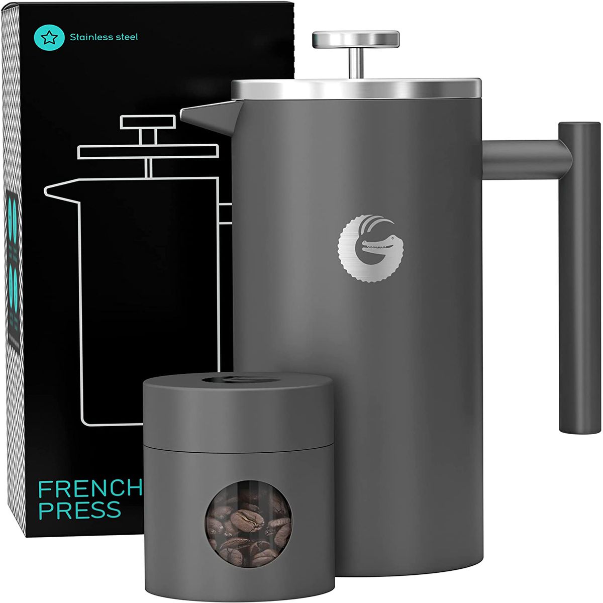 grey french press coffee maker