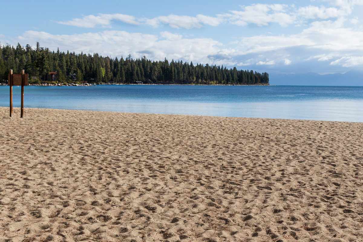 Scenic view of beach against sky in Lake Tahoe