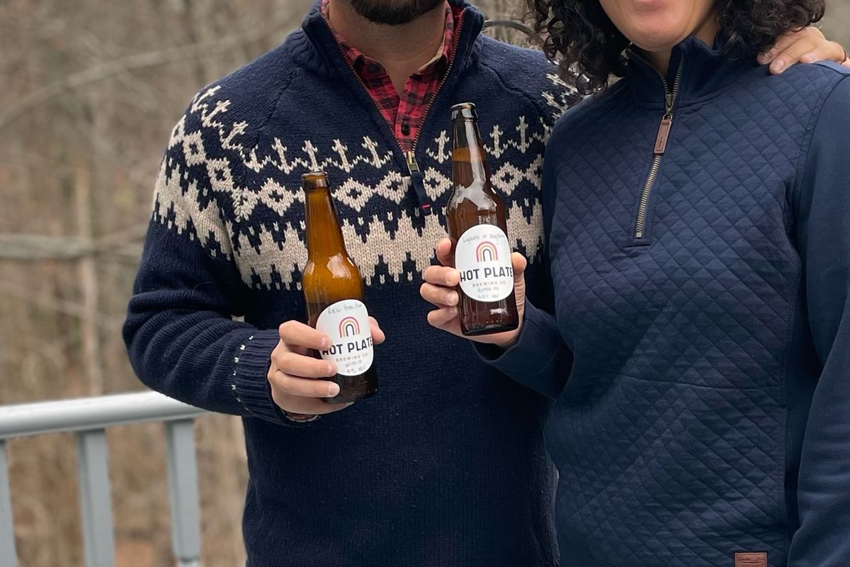 Mike and Sarah with beer from Hot Plate Brewing Co