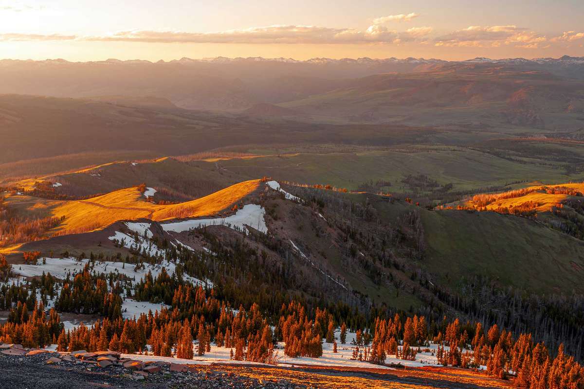 At an elevation of 10,243 feet, the top of Mount Washburn is one of the best viewpoints in Yellowstone National Park, Wyoming