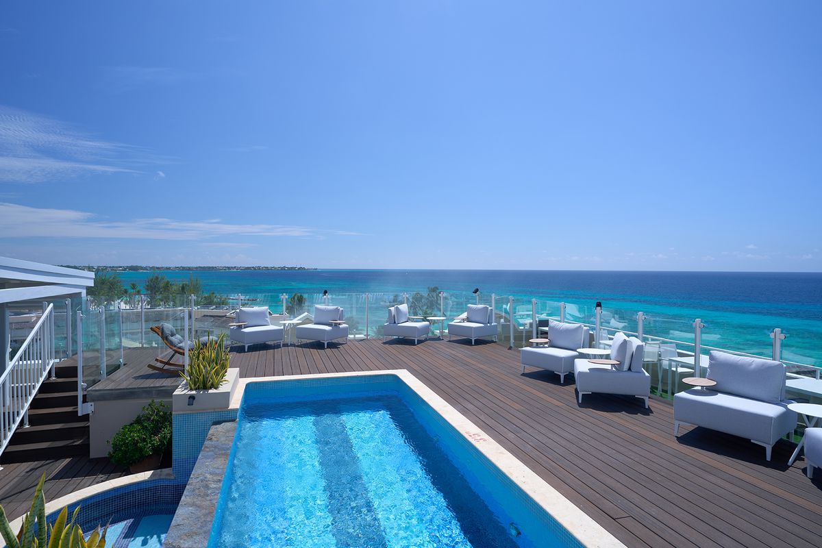 The rooftop pool at the O2 Beach Club & Spa in Barbados
