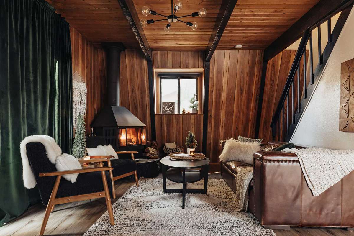 Midnight Moon cabins in Big Bear, California - modern, black exteriors and chic mid century inspired interiors