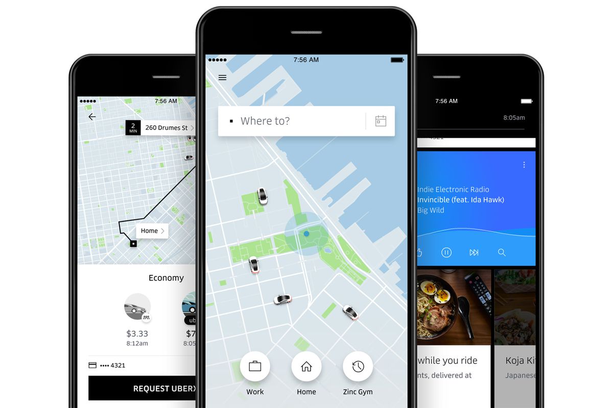 Uber interfaces open on different iphones