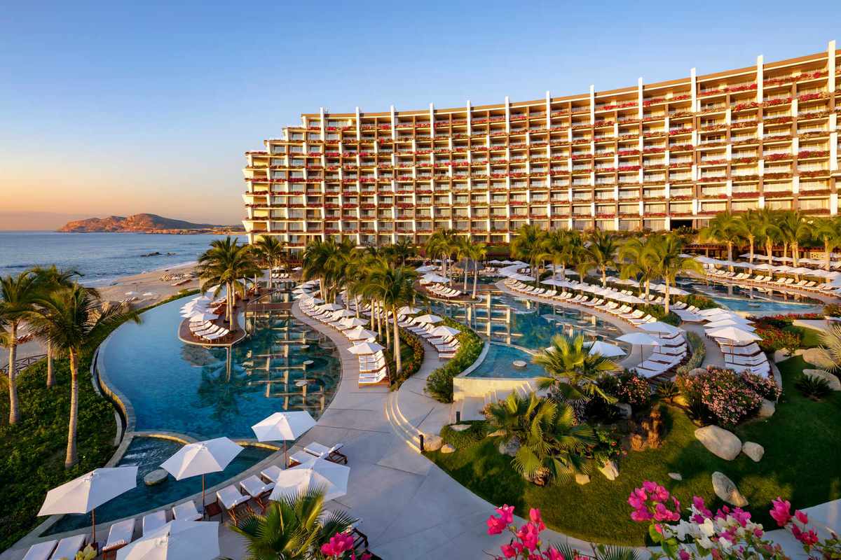 Exterior view at golden hour of Grand Velas Los Cabos