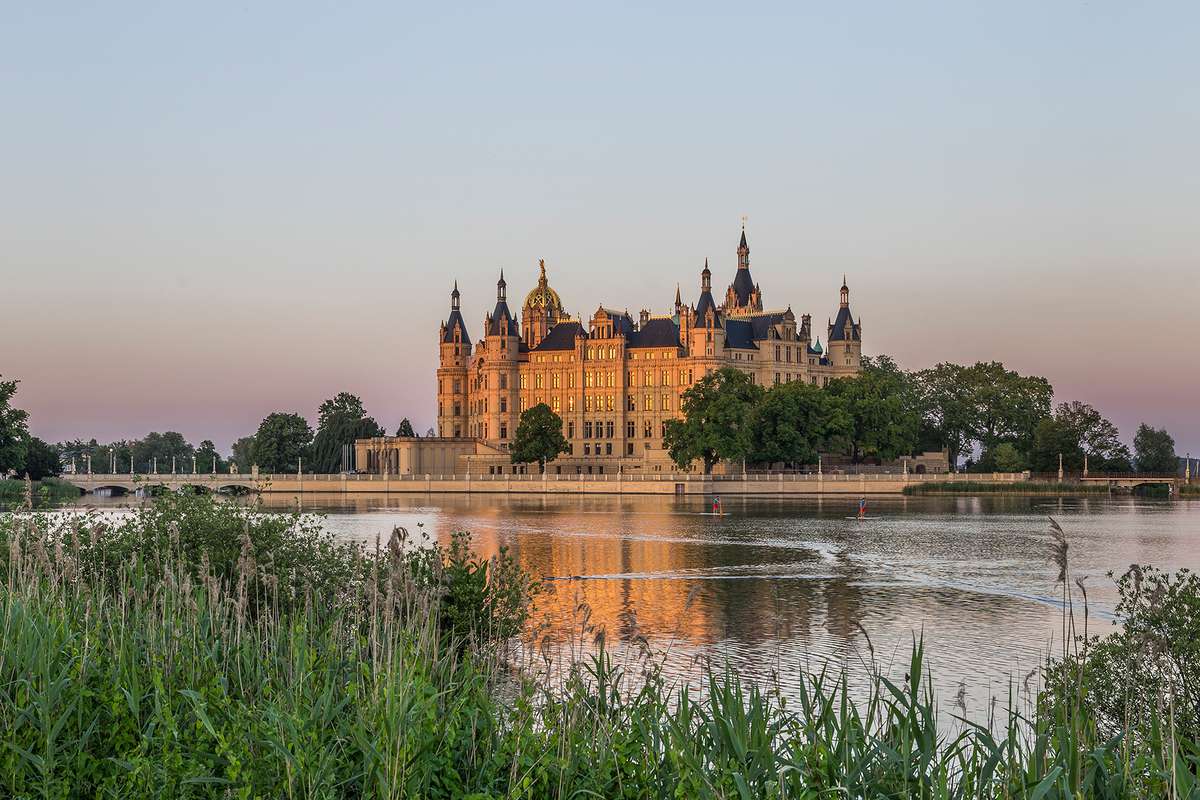 Schwerin Castle at dusk