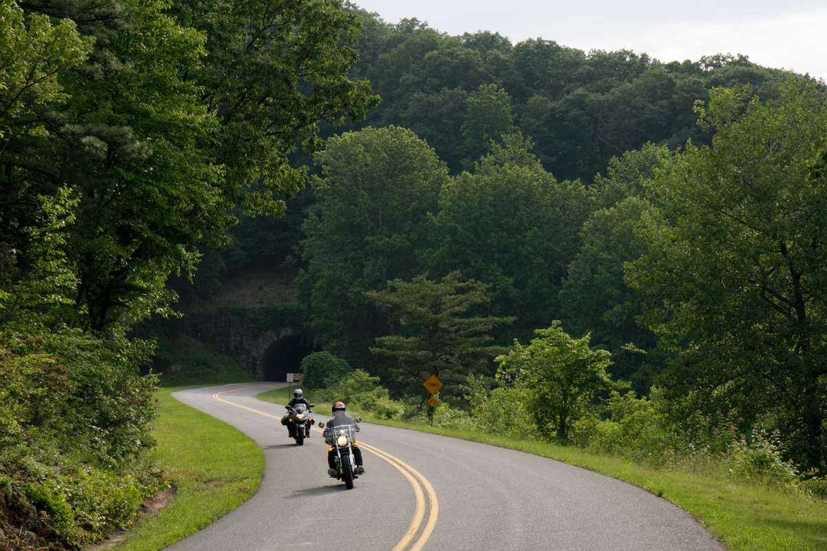 Bikers on the National Scenic Byway at Blue Ridge Parkway.