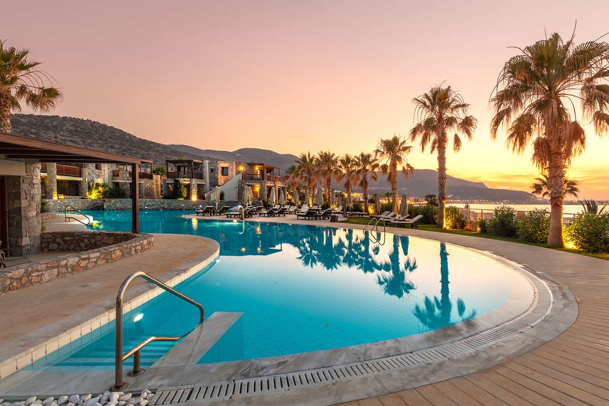 The pool and view at Ikaros Village, Crete