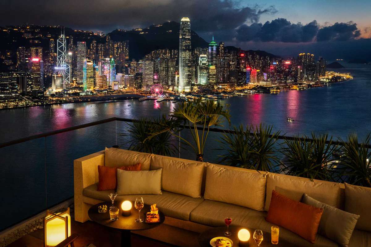 View of Hong Hong from the rooftop terrace of a members-only club