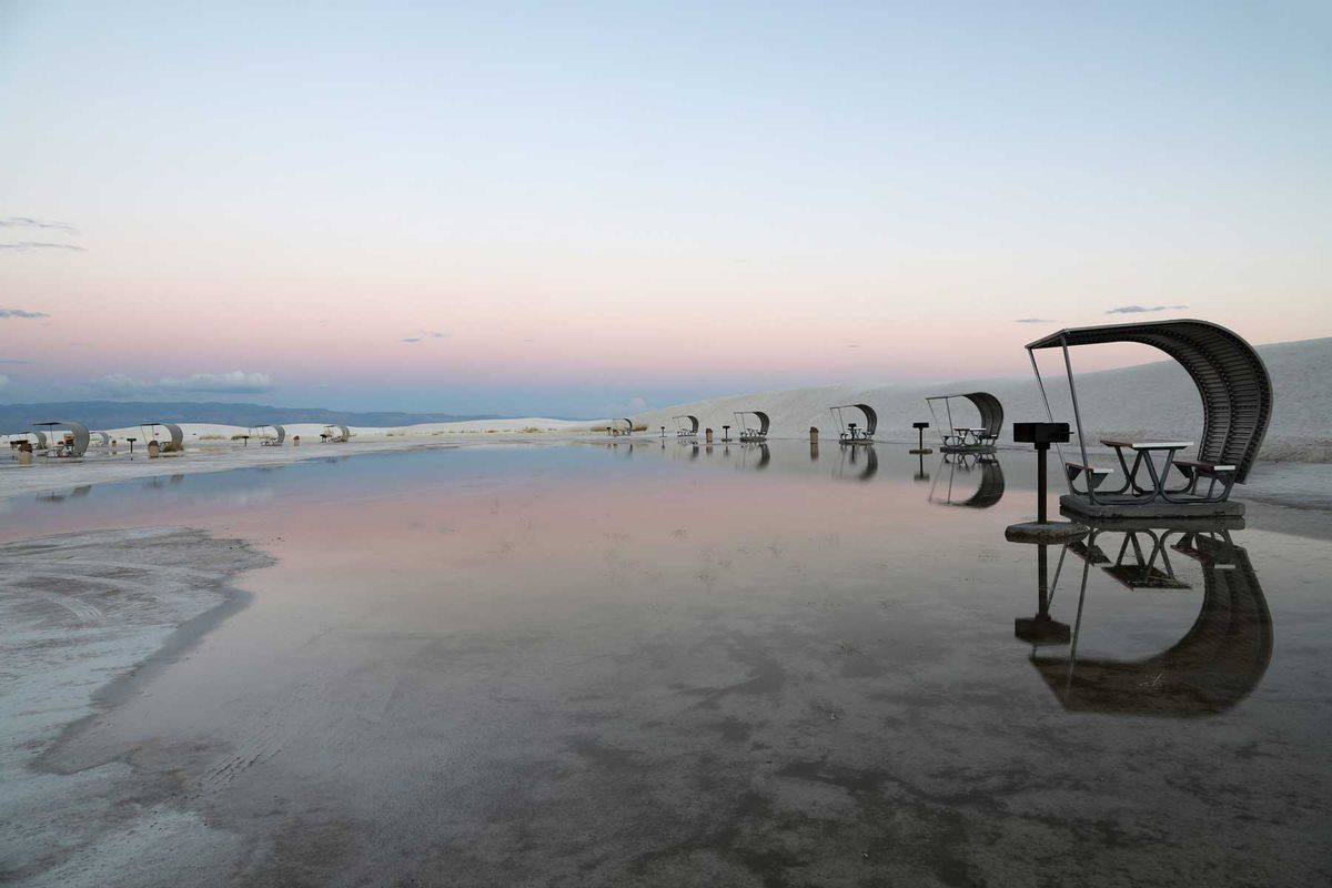 Picnic Area Reflection after Sunset at White Sands National Park in New Mexico