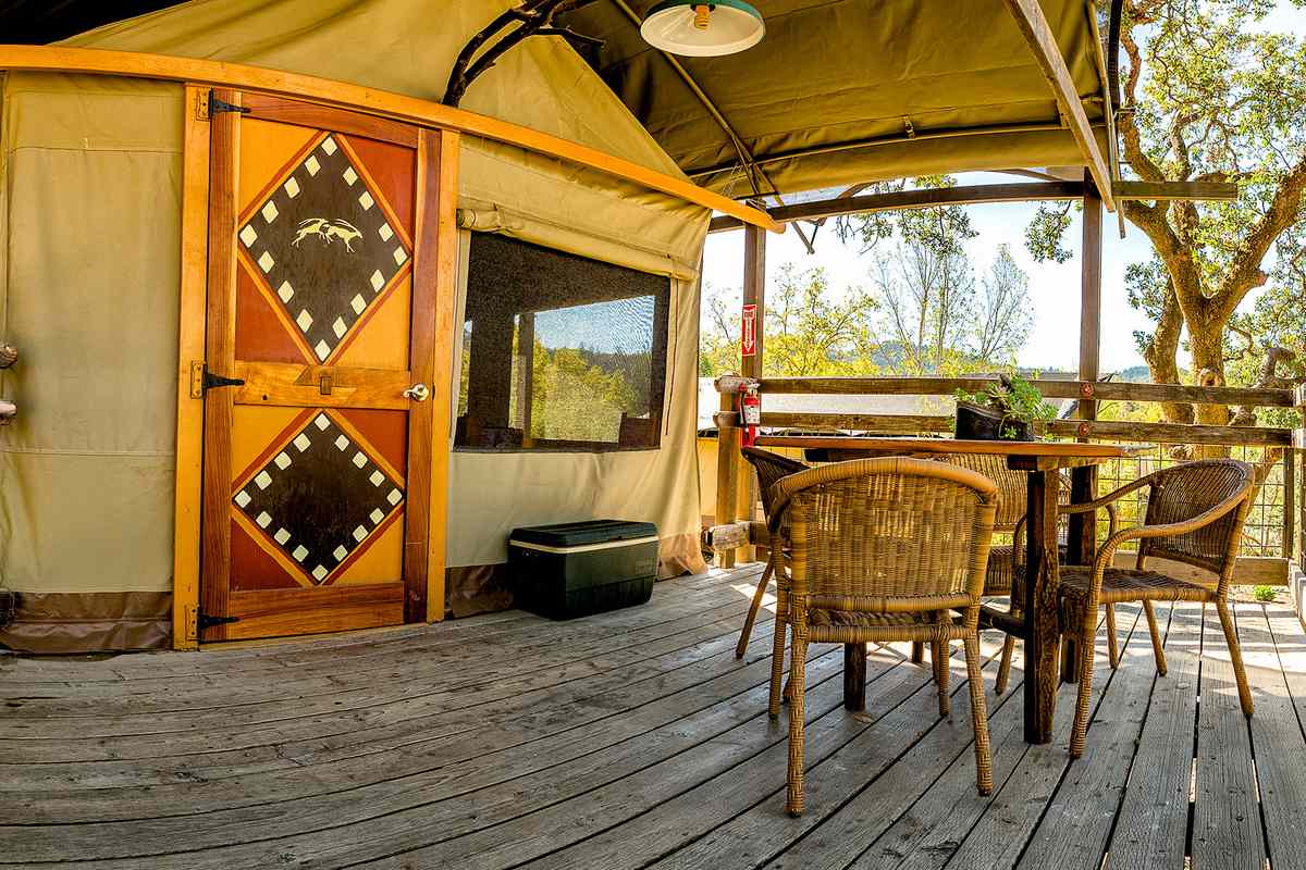 Glamping Accommodations and deck at Safari West in Santa Rosa, California
