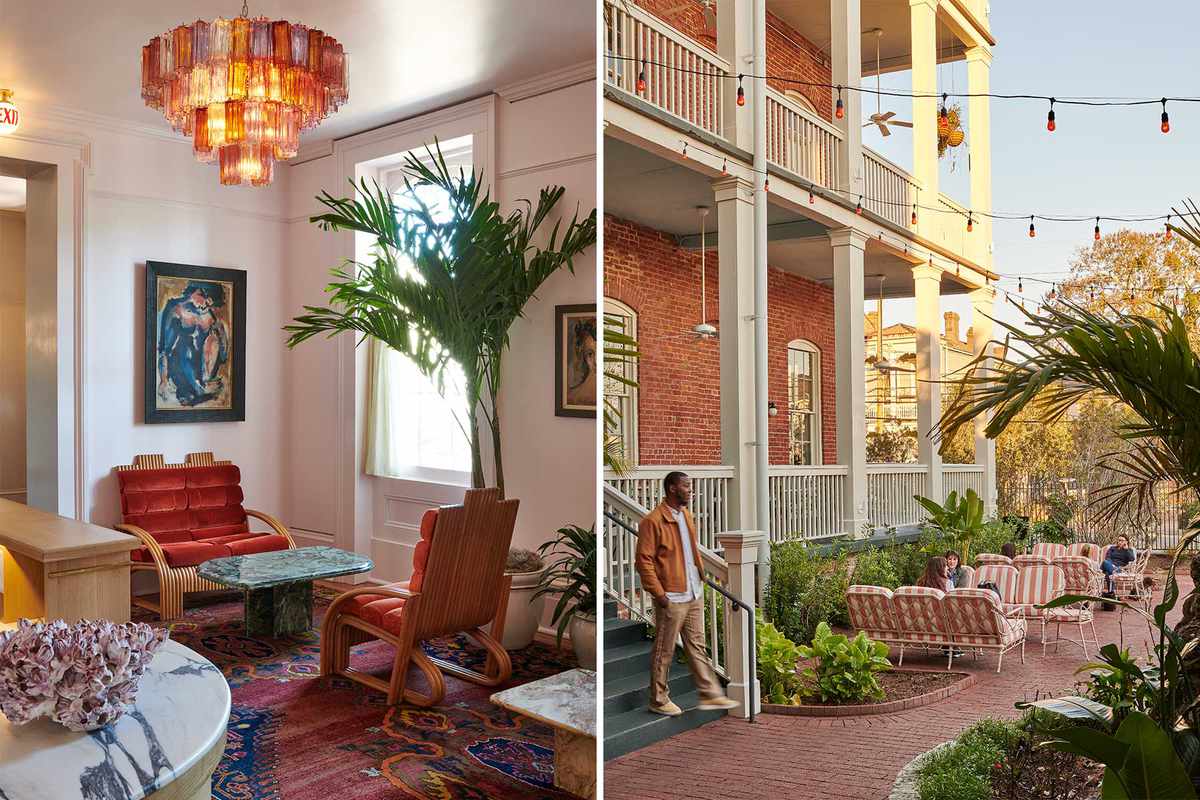 Interior and exterior views of St. Vincent hotel in New Orleans