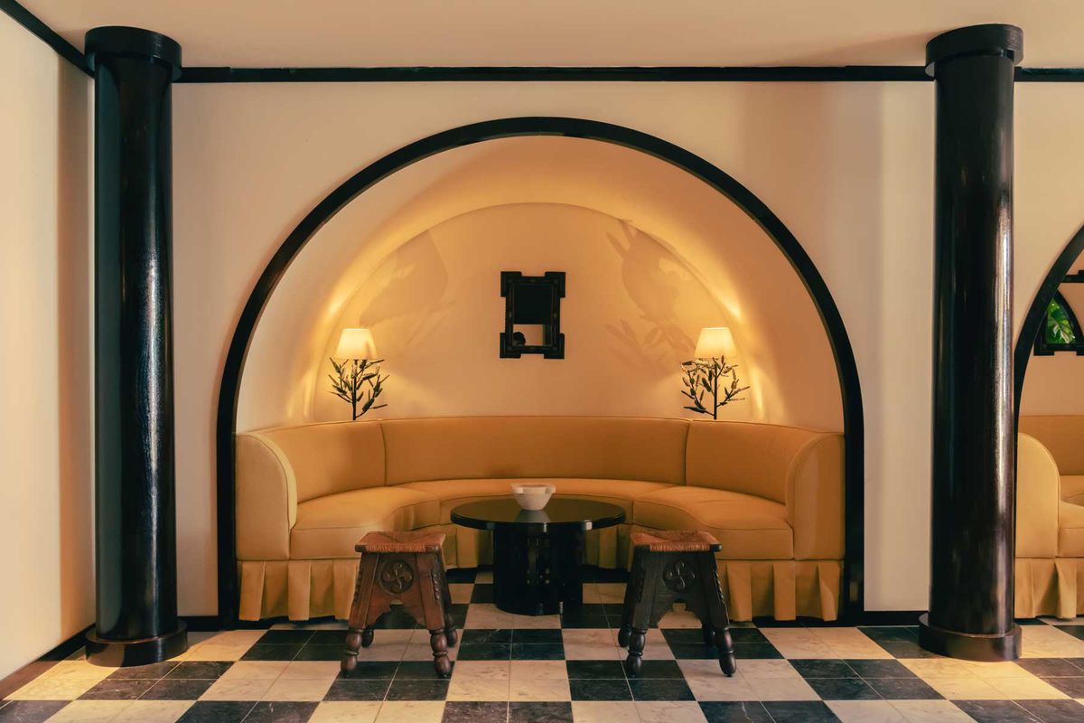 Interior seating booth at La Ponche in St. Tropez, France