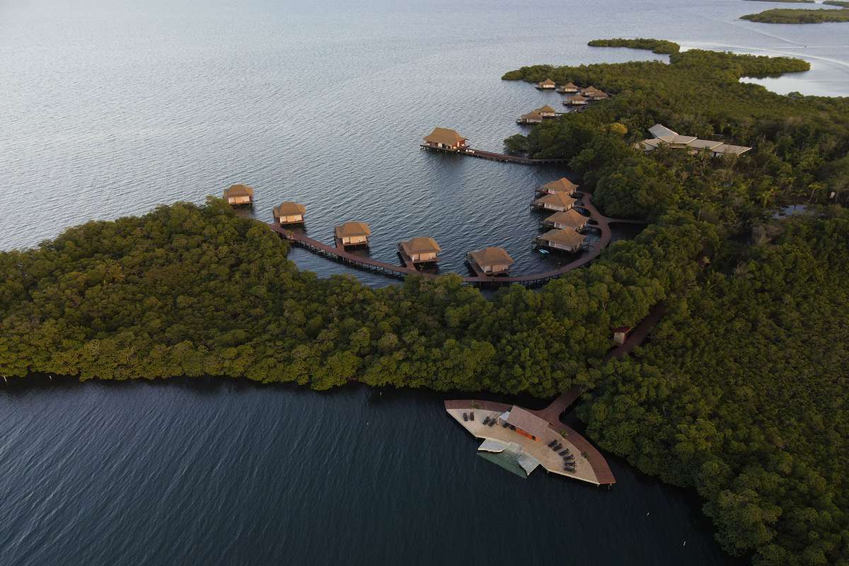 Aerial view of the aerial beach and resort at Bocas Bali