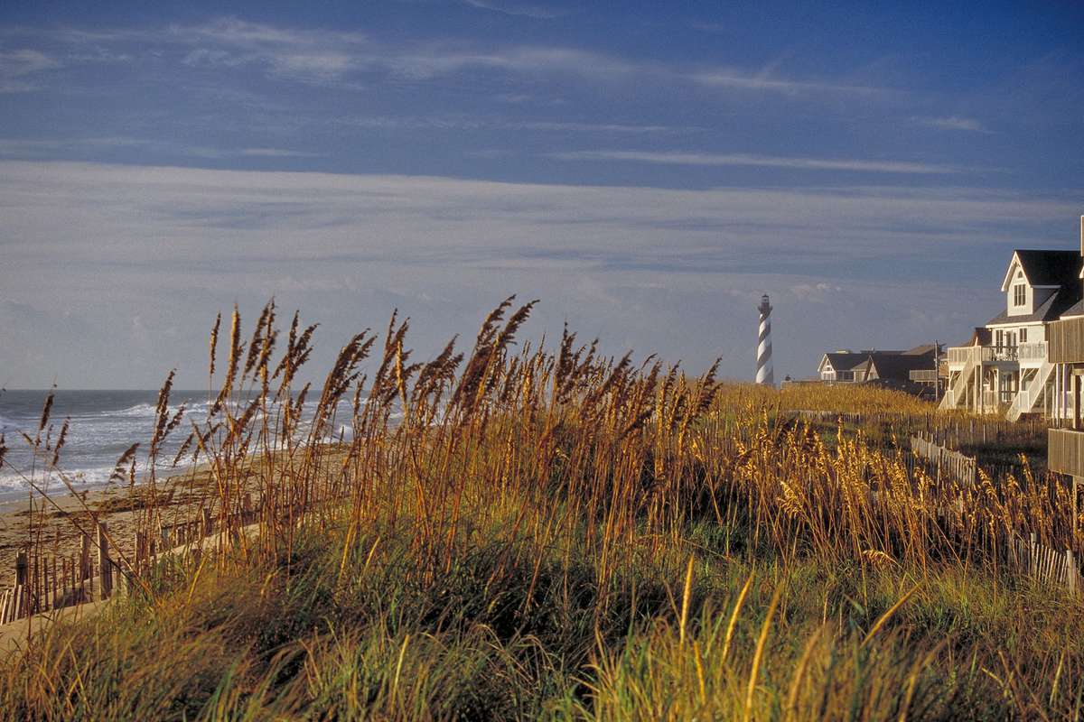 Scenic view of Cape Hatteras lighthouse and the ocean