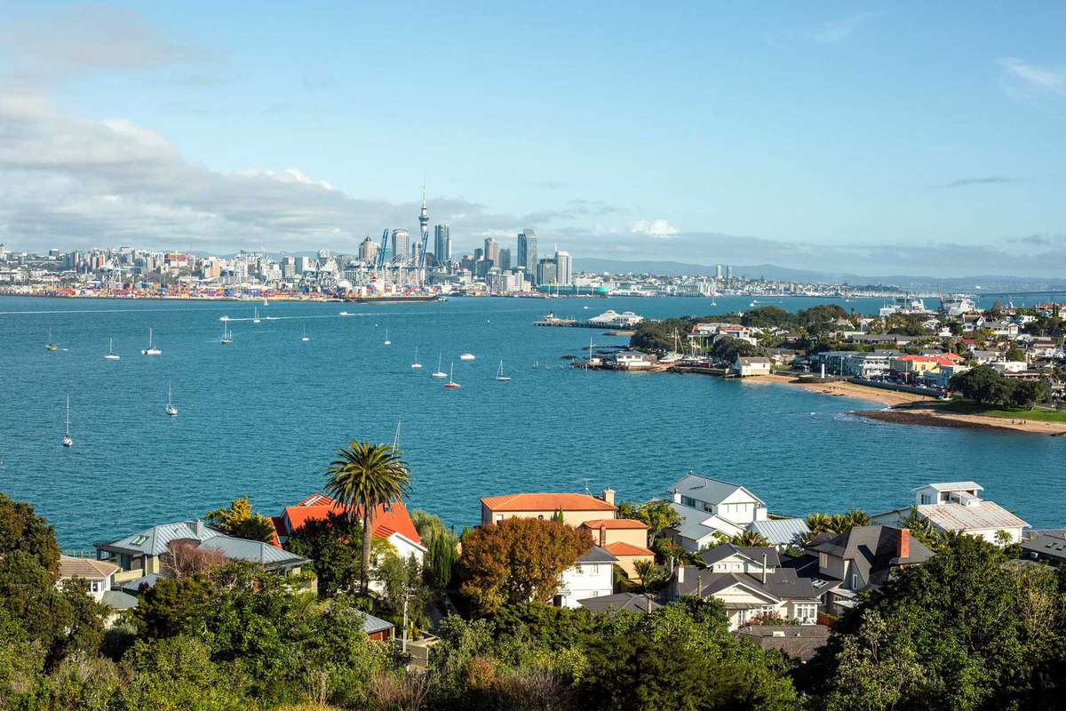 Auckland city line as seen from Devonport, North Head Historic Reserve.