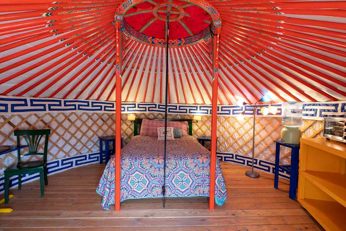Interior of a glamping yurt at Boulder Mountain Guest Ranch