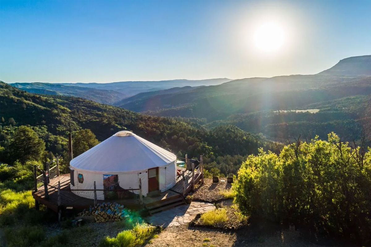 Aerial view of a glamping yurt at Zion Backcountry Glamping