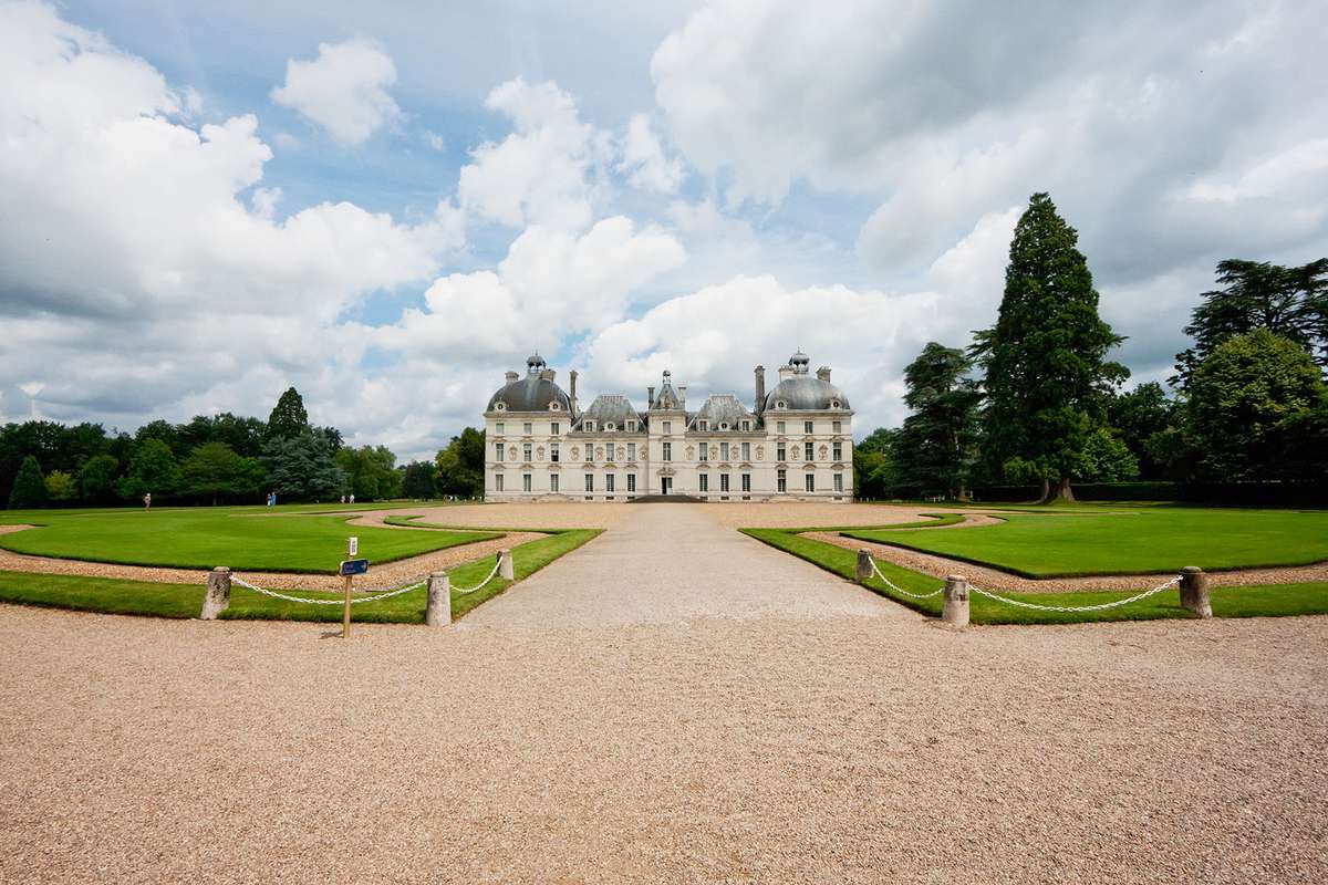 Facade and gardens at Chateau De Cheverny, Cheverny, France