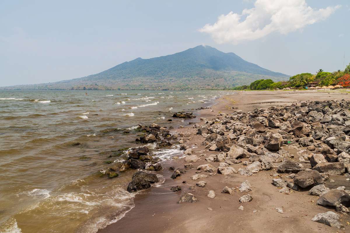 Beach and Maderas volcano on Ometepe island, Nicaraga