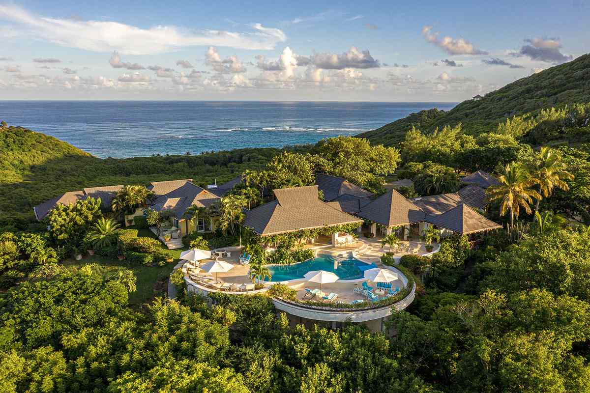 Aerial view os Cactus Hill, one of the Mustique Villas on the island
