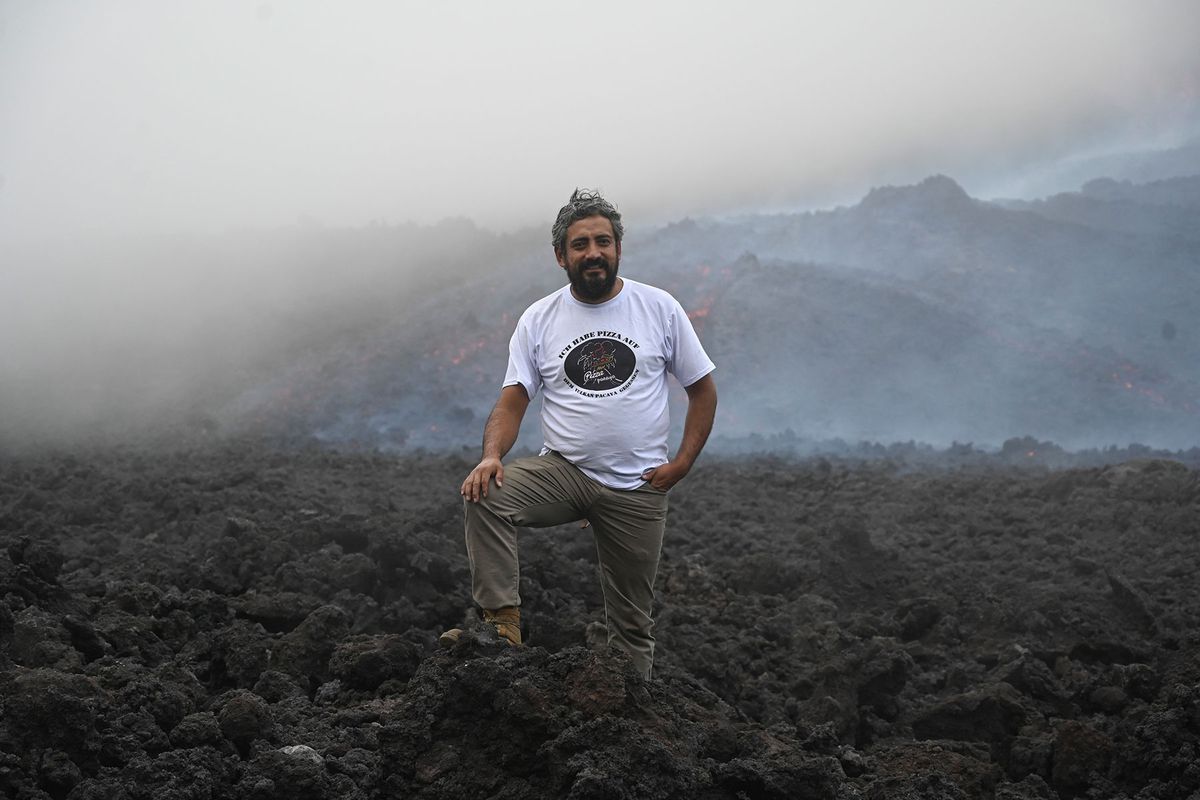 David Garcia on the lava rivers from the Pacaya volcano in Guatemala