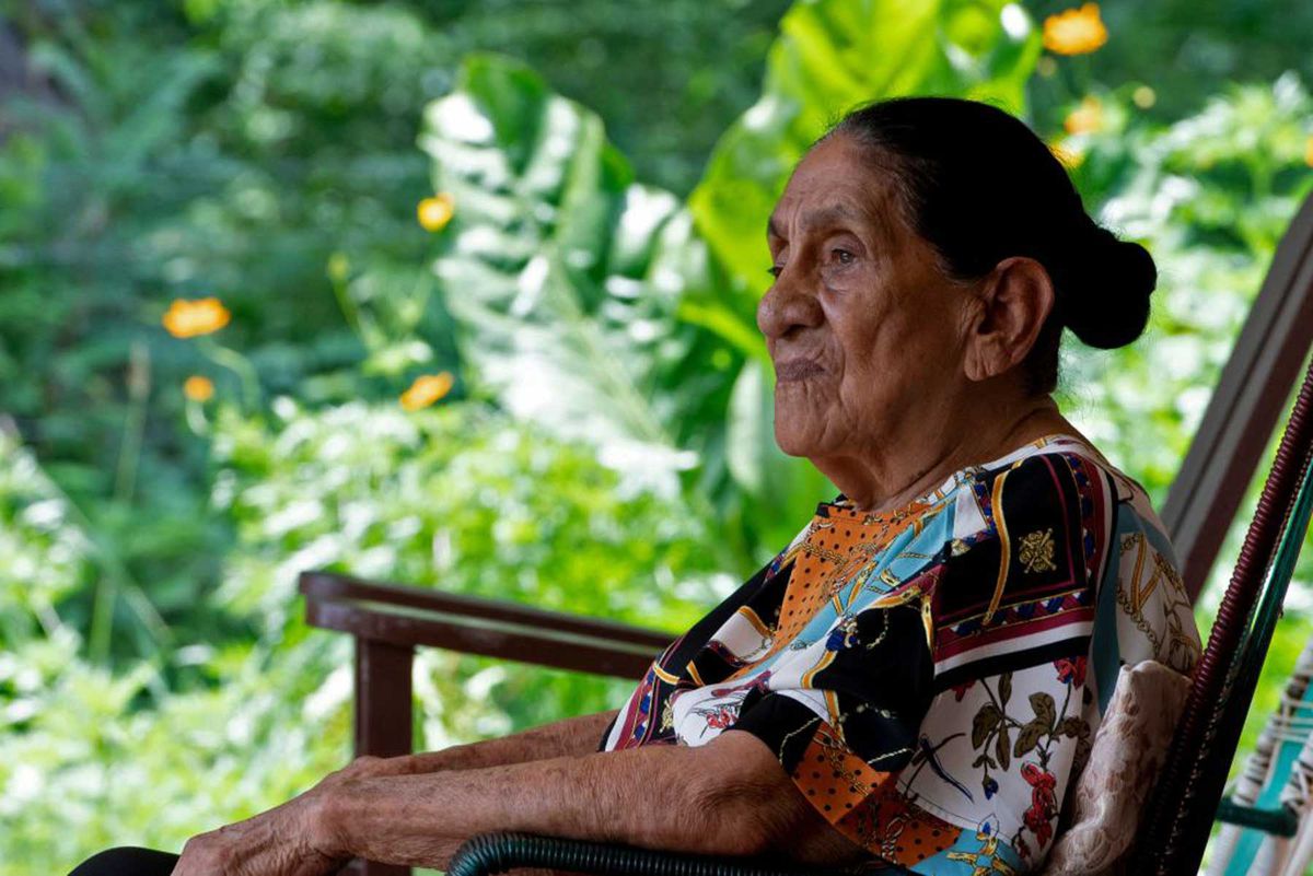 Natividad Talia Matarrita Fonseca, 93, sits at her home in Nicoya, Costa Rica, on August 28, 2021.