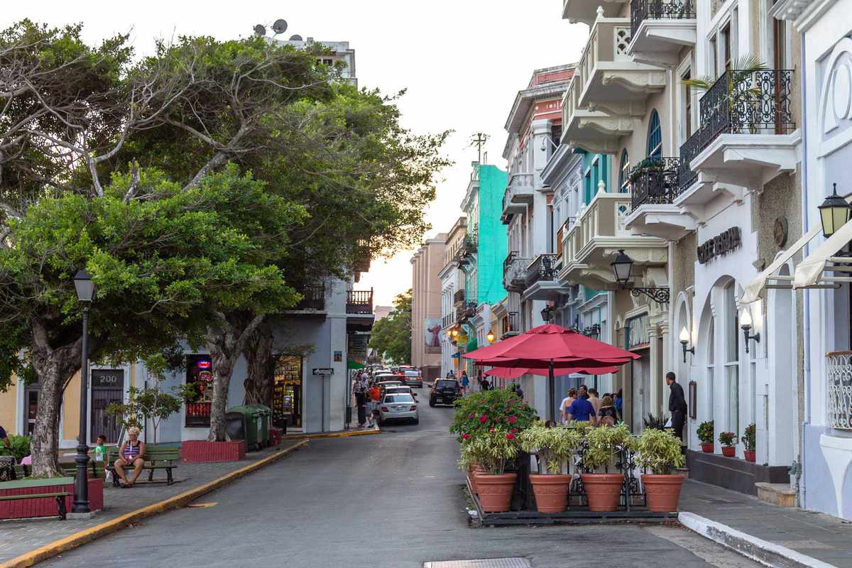 View of colorful facades in Old San Juan, Puerto Rico