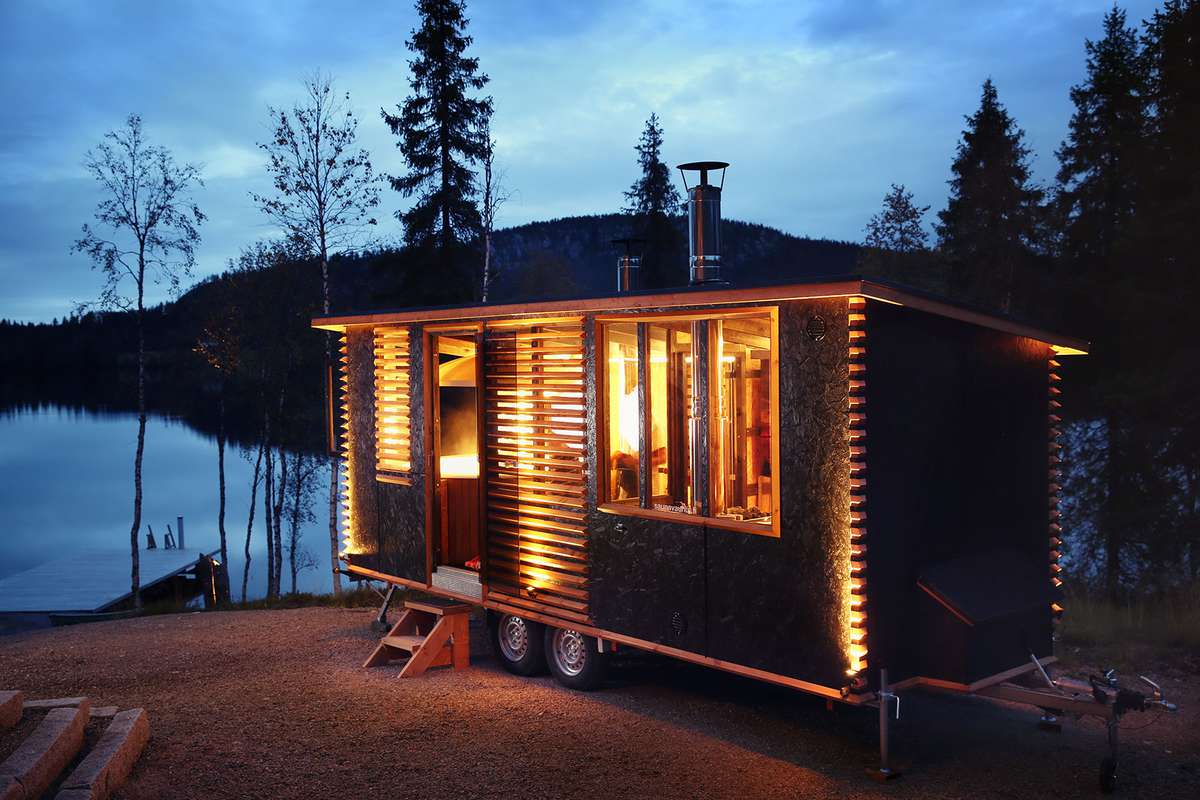 Exterior of a Wooden Sauna in Finland