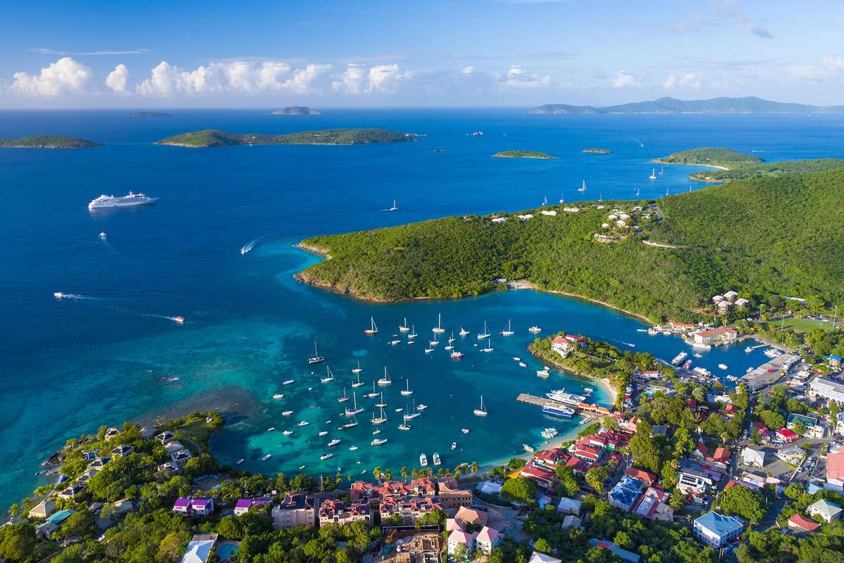 aerial view of Cruz Bay, St.John in US Virgin Islands