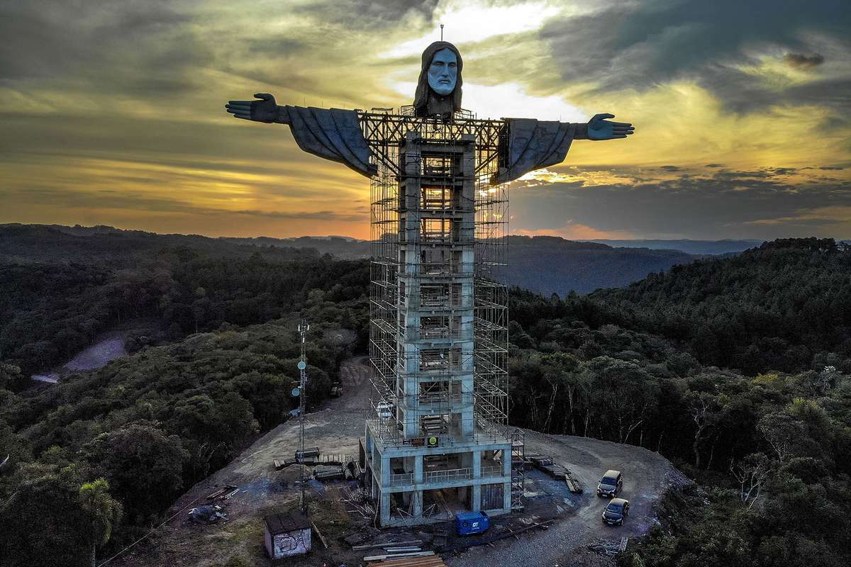 View of a Christ statue being built in Encantado, Rio Grande do Sul state, Brazil
