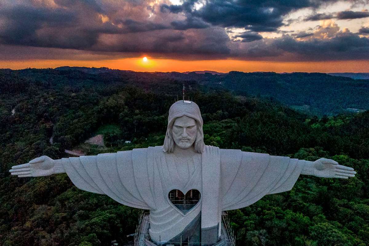View of the Christ the Protector statue under construction in Encantado, Rio Grande do Sul state, Brazil