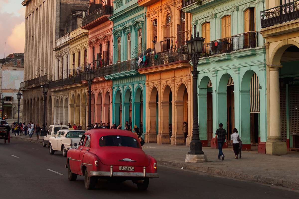 Colorful buildings and cars in Havana, Cuba