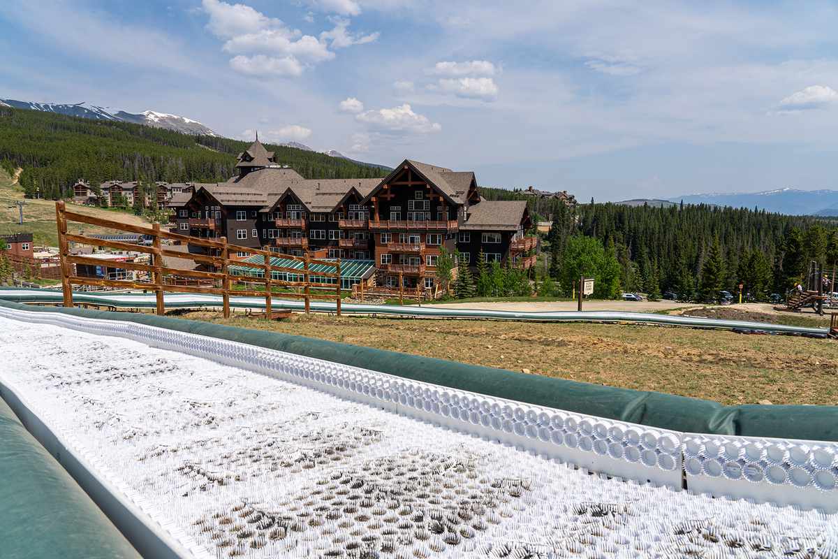 Tubing in front of Breckinridge Resort during the summer
