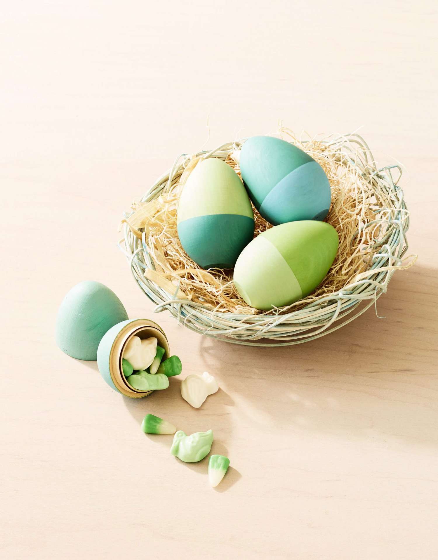 green wooden easter eggs