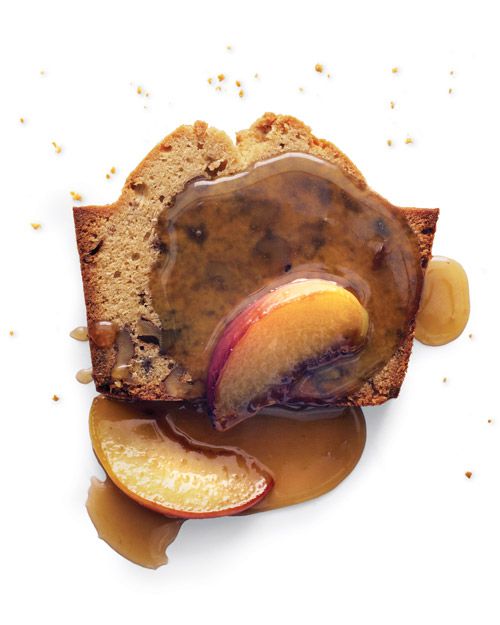 Brown Sugar-Walnut Pound Cake with Peach-Maple Sauce