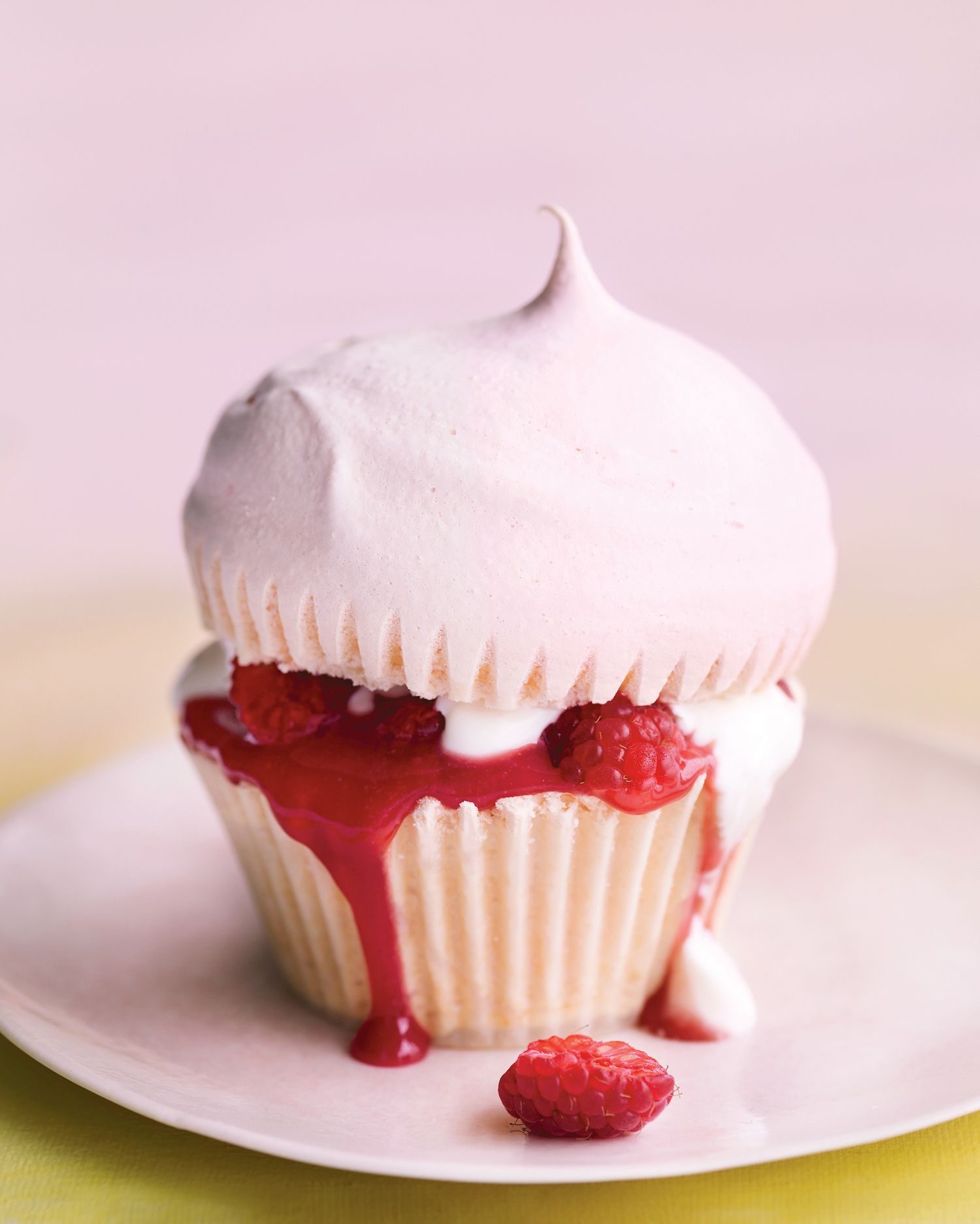 Pink Meringue Cupcakes with Raspberry Curd