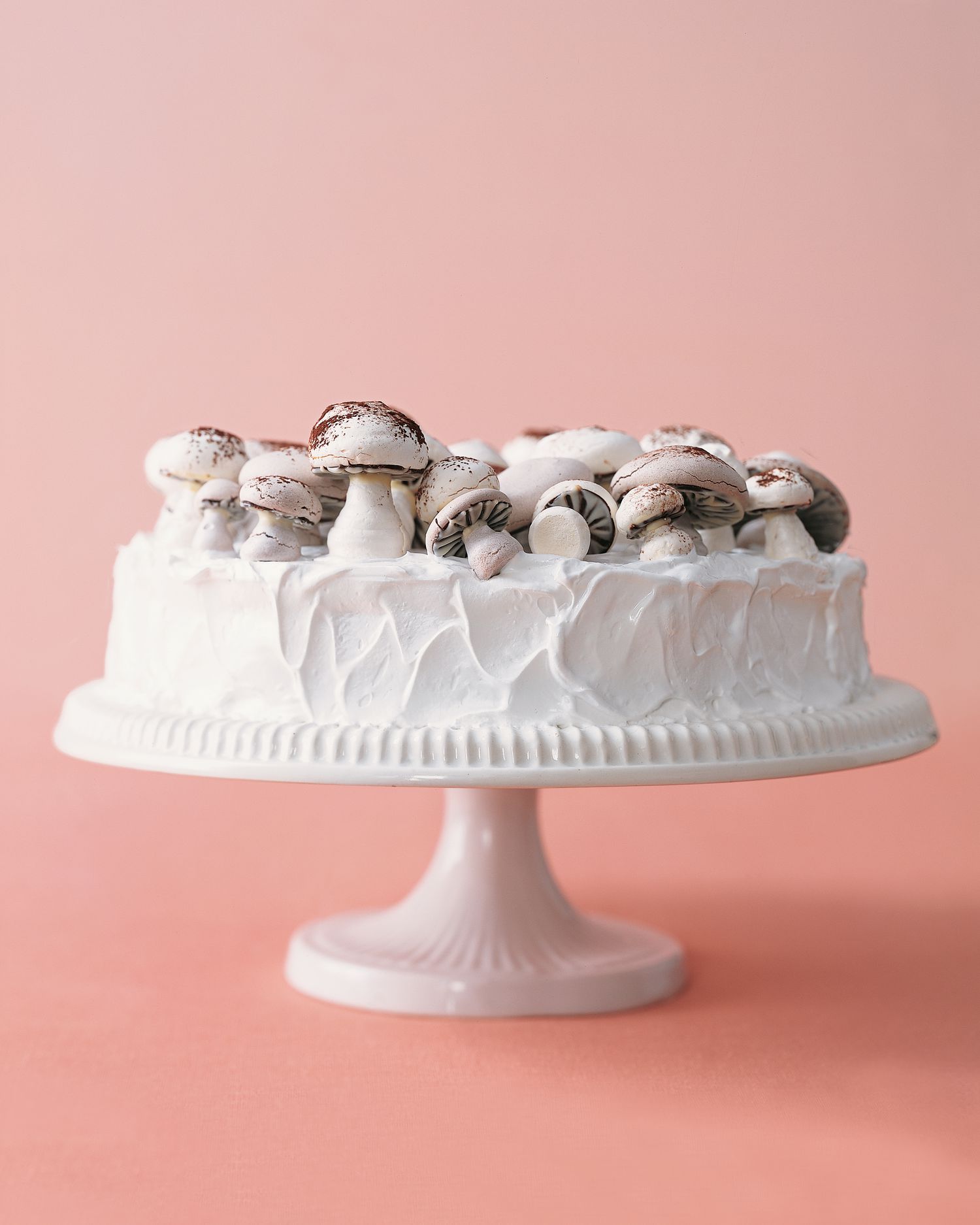 Frosted Fruitcake with Meringue Mushrooms