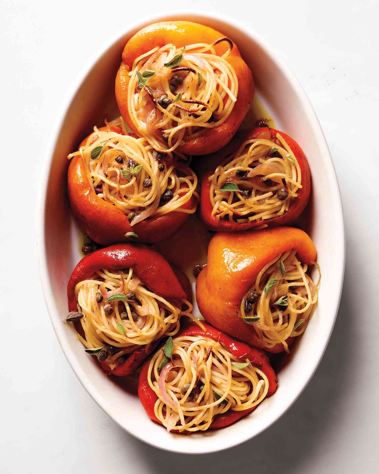 Roasted Peppers with Spaghetti Stuffing