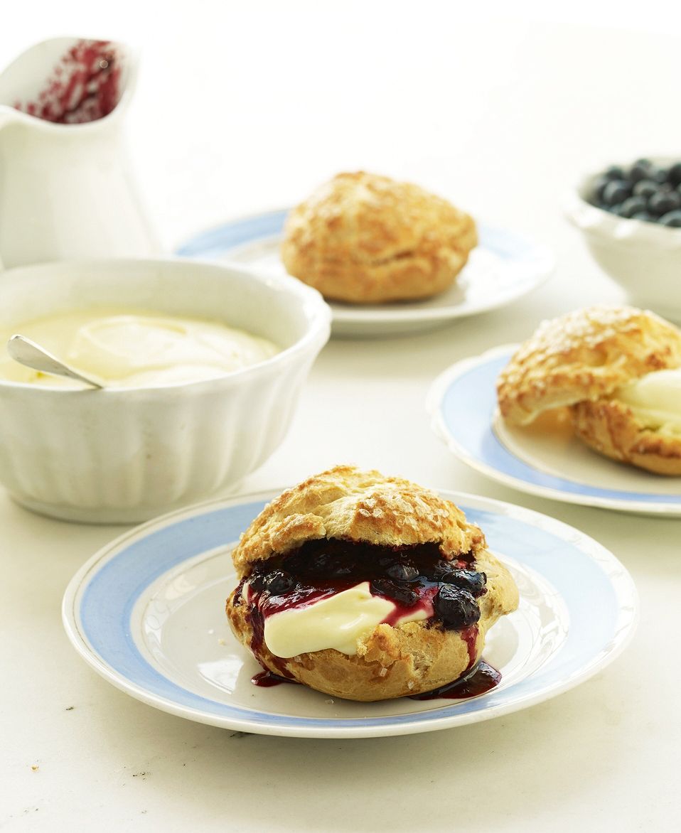 Cream Puffs with Lemon Mousse and Blueberry Sauce