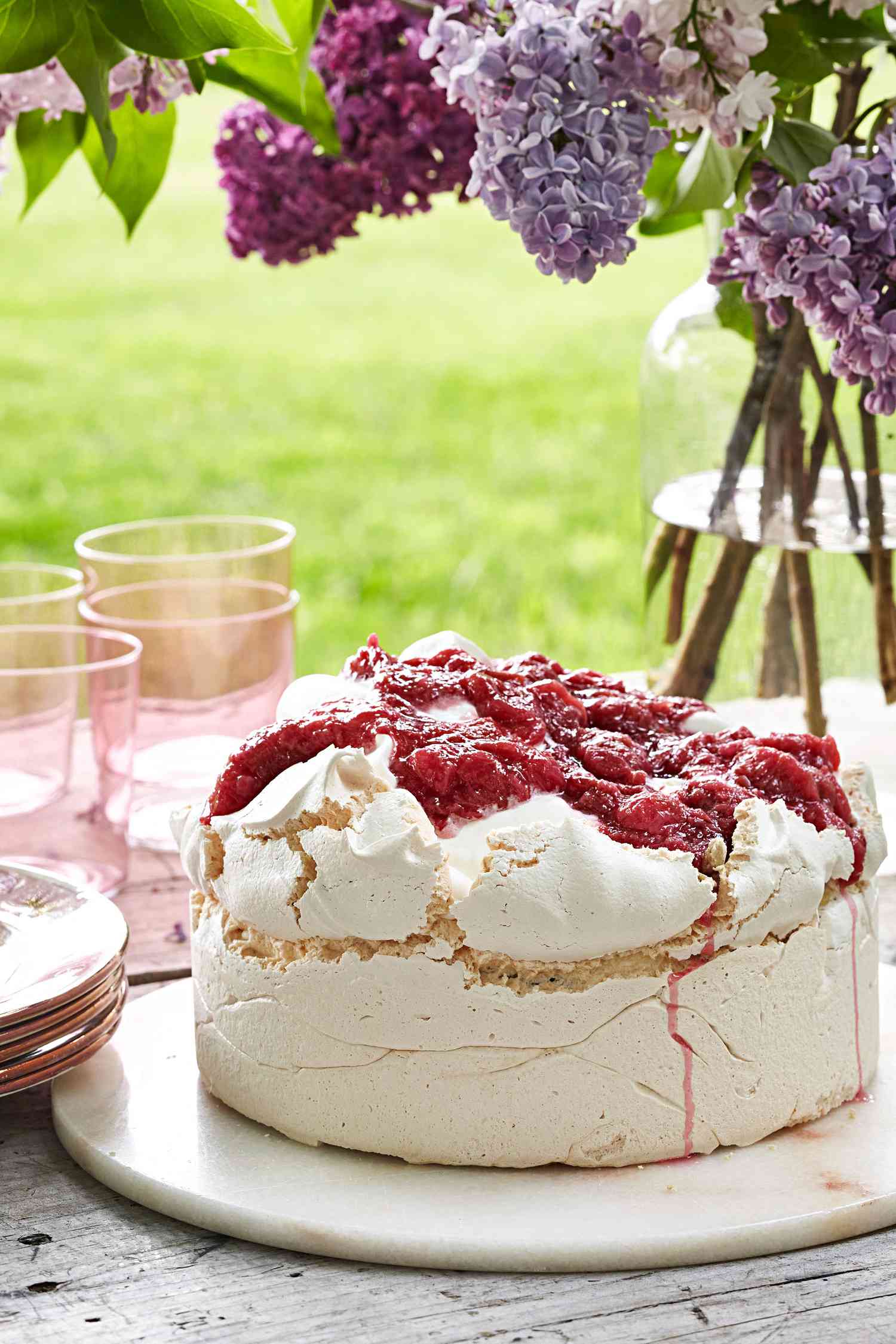 Rosy Rhubarb-Meringue Cake