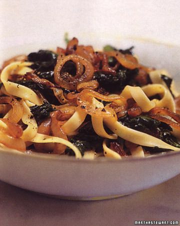 Pasta with Caramelized Onions and Bitter Greens
